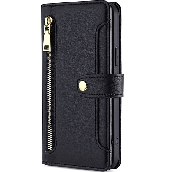 Pattintható tok a Samsung Galaxy S23, Wallet Zipper Pocket, fekete