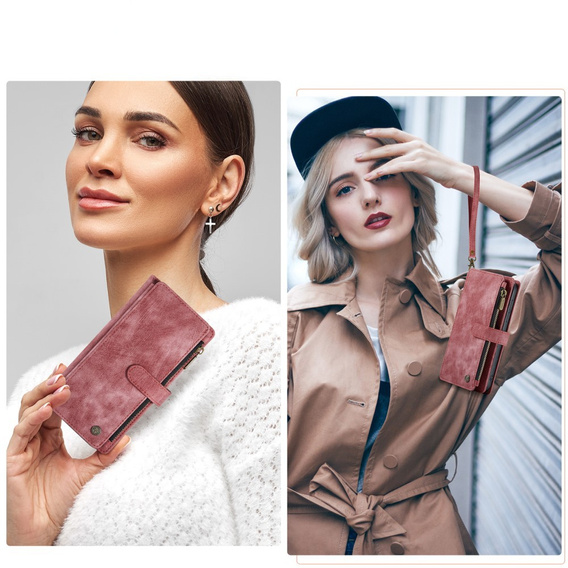 CASEME tok Samsung Galaxy A56 5G, Leather Wallet Cash and Card Slots, pánttal, piros