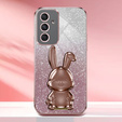 Tok Samsung Galaxy A54 5G, Glitter Rabbit, kihúzható állvánnyal, rózsaszín