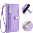 Pattintható tok a iPhone 16E, Wallet Zipper Pocket, lila