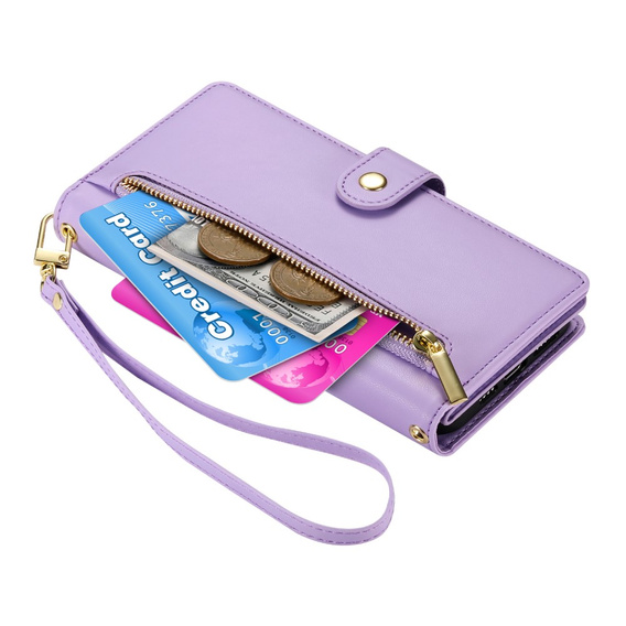 Pattintható tok a Xiaomi Poco X7 Pro 5G, Wallet Zipper Pocket, lila