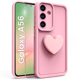 Tok Samsung Galaxy A56 5G, Silicone Heart, rózsaszín + 9H edzett