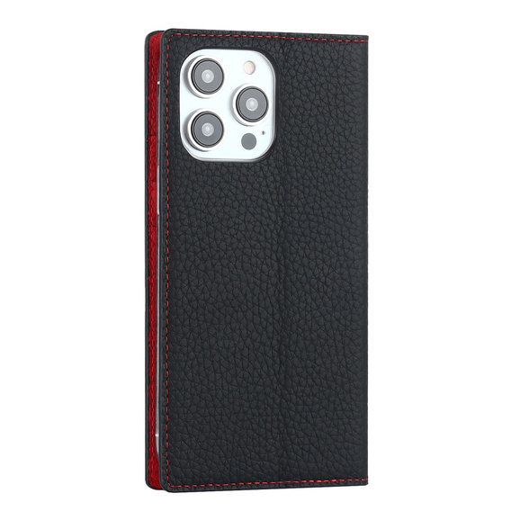 Pattintható tok a iPhone 15 Pro, Litchi Skin Grain, fekete