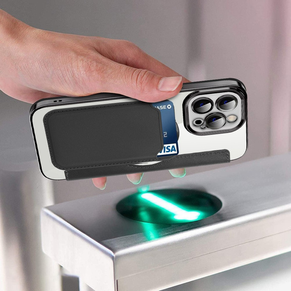 Pattintható tok a iPhone 12 Pro Max, RFID Wallet MagSafe CamShield, fekete