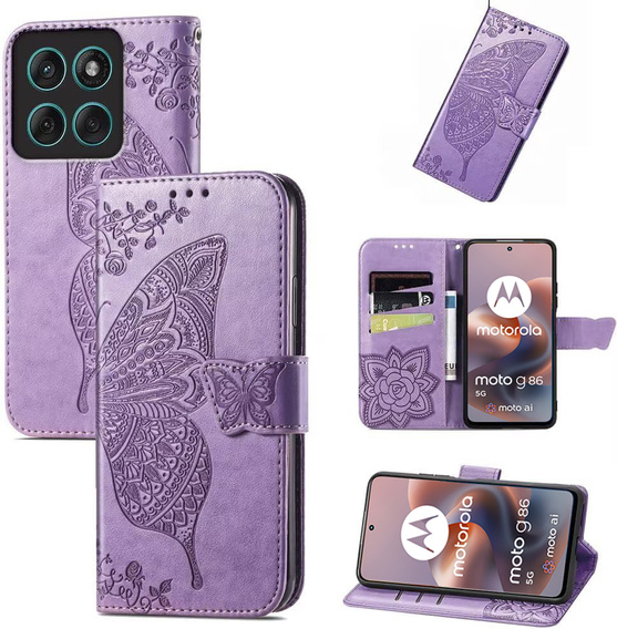 Pattintható tok a Motorola Moto G86 5G, Butterfly, lila