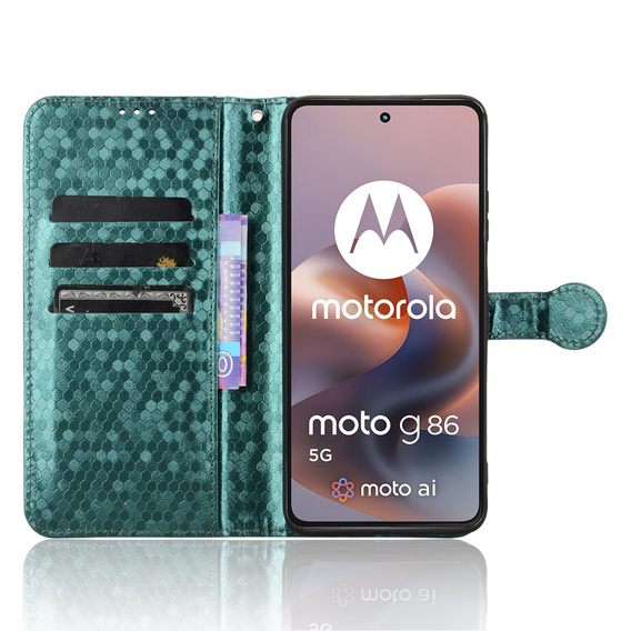 Flap tok Motorola Moto G86 Power 5G, Wallet Rhombus, zöld