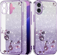 Tok iPhone 16, Glitter Flower, lila