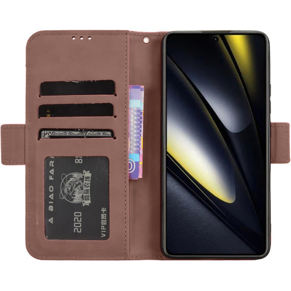 Pattintható tok a Xiaomi Poco F6, Card Slot, barna