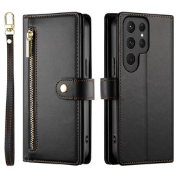 Pattintható tok a Samsung Galaxy S25 Ultra, Wallet Zipper Pocket, fekete