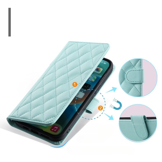 Flap tok Samsung Galaxy S24 FE, Rhombus Crossbody Leather, zöld