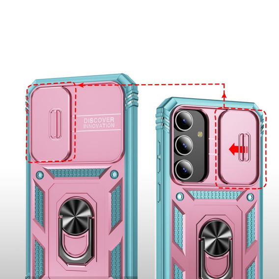 Telefontok a Samsung Galaxy S24, CamShield Slide, zöld / rózsaszín 