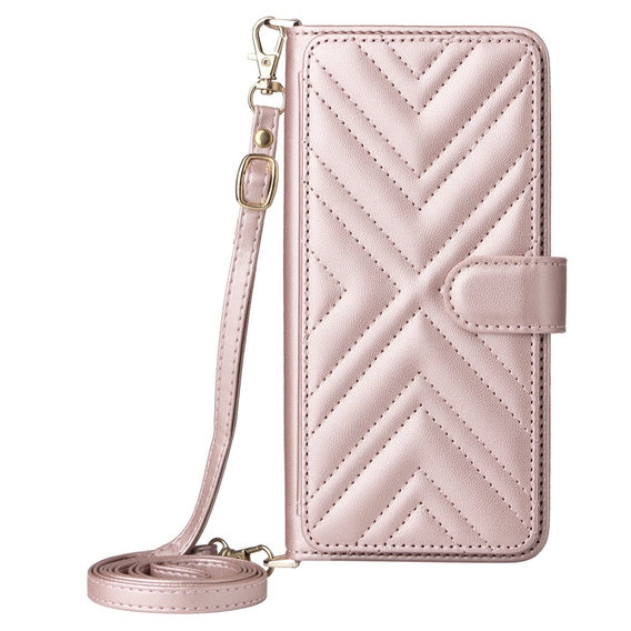 Tok patenttal a Samsung Galaxy S25 Edge-hez, Crossbody Leather Wallet, rózsaszín