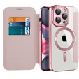 Pattintható tok a iPhone 15 Pro, RFID Wallet MagSafe CamShield, rózsaszín