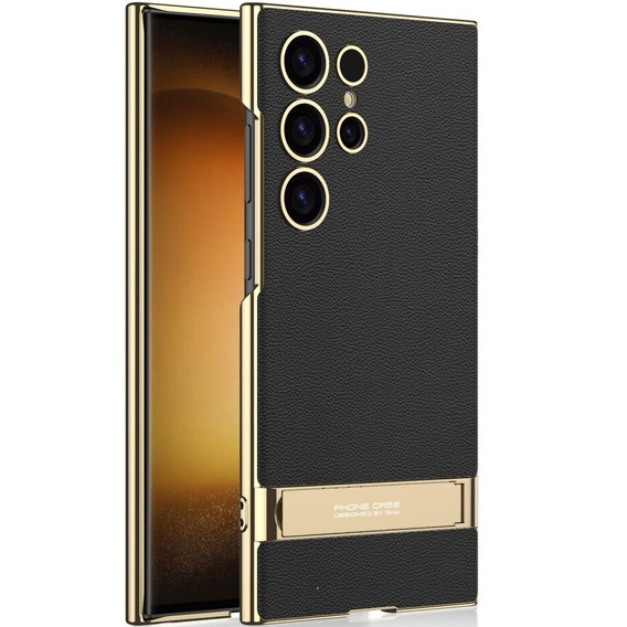 Tok Samsung Galaxy S24 Ultra készülékhez, Electro Frame bőr, állvánnyal, fekete