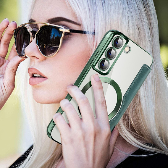 Pattintható tok a Samsung Galaxy S22 5G, RFID Wallet MagSafe CamShield, zöld