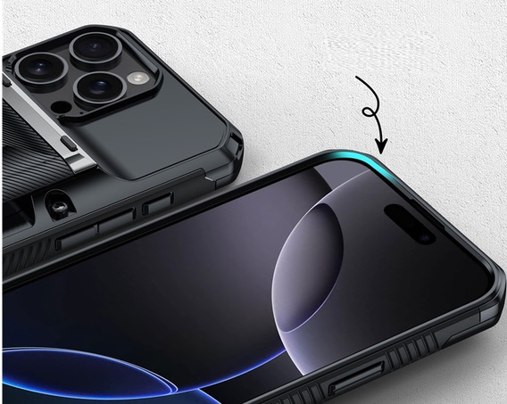 TPU + PC páncél tok kártyatartóval, fekete iPhone 16 Pro Max készülékekhez
