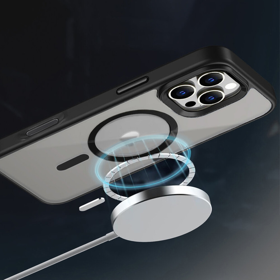 Tok iPhone 16 Pro Max-hoz, MagSafe, ERBORD Matt Case, átlátszó / fekete + képernyőüveg
