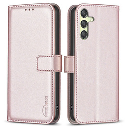 Pattintható tok a Samsung Galaxy A15, BINFEN Wallet, rózsaszín rose gold + 9H üveg