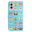 Pattintható tok a Motorola Moto G73 5G, Wallet, owls, kék