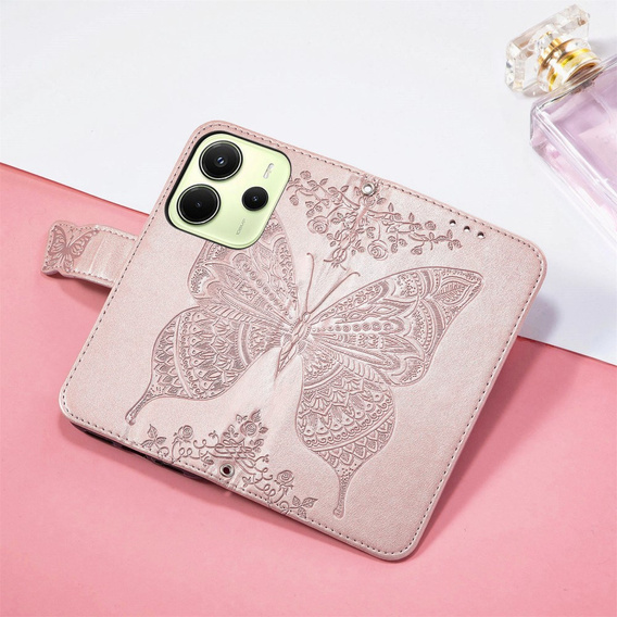 Pattintható tok a Xiaomi Redmi Note 14 4G, Butterfly, rózsaszín rose gold