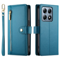 Pattintható tok a Xiaomi 14T Pro, Wallet Zipper Pocket, kék