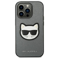 Karl Lagerfeld Telefontok a iPhone 14 Pro Max, Saffiano Choupette Head Patch, ezüst
