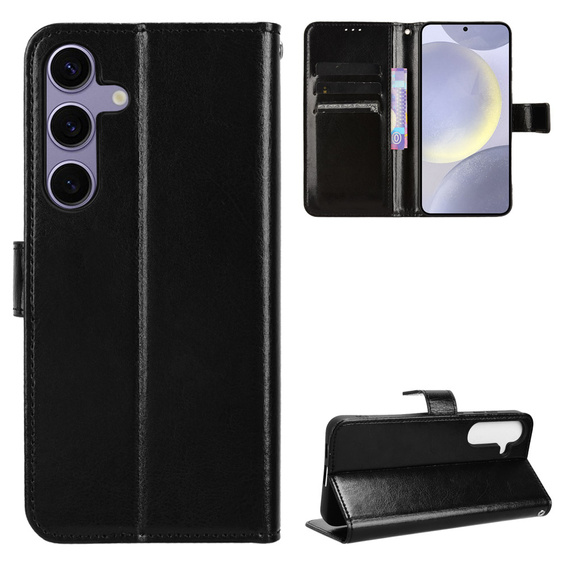 Pattintható tok a Samsung Galaxy S25 FE, Crazy Horse Wallet, fekete