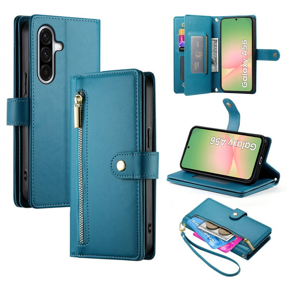 Pattintható tok a Samsung Galaxy A56 5G, Wallet Zipper Pocket, kék