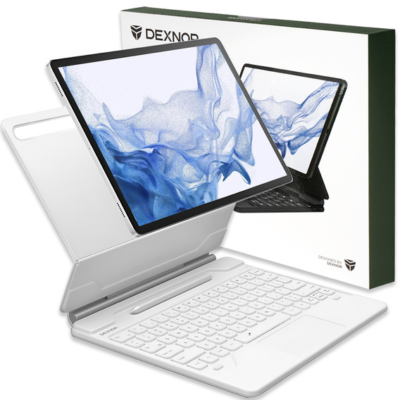 Billentyűzet tok Samsung Galaxy Tab S7+ / S7 FE / S9+ / S8+ / S9 FE+ / S10+, Dexnor Magnetic Keyboard Touchpad, fehér