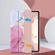 Tok Samsung Galaxy Tab S10 Lite / S10 FE / S9 FE, Smartcase Hybrid, tolltartó résszel, Marble rózsaszín
