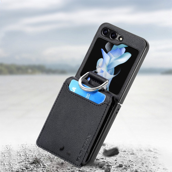 Tok Samsung Galaxy Z Flip7 FE / Z Flip6, Card Slot Ring Case, fekete