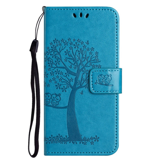 Pattintható tok a Motorola Moto E22 / E22i, Wallet, tree i sowy, kék