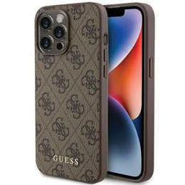 GUESS Telefontok a iPhone 15 Pro Max, 4G Metal Gold Logo, barna