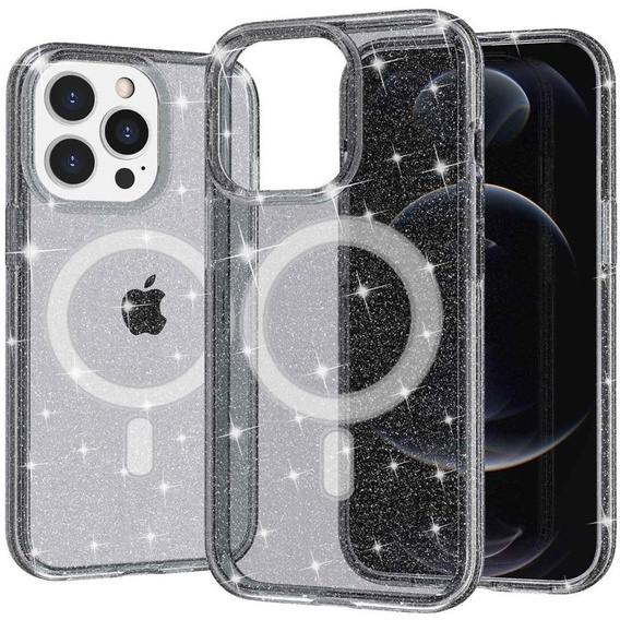 Telefontok a iPhone 14 Pro, Dropproof MagSafe Glitter, fekete