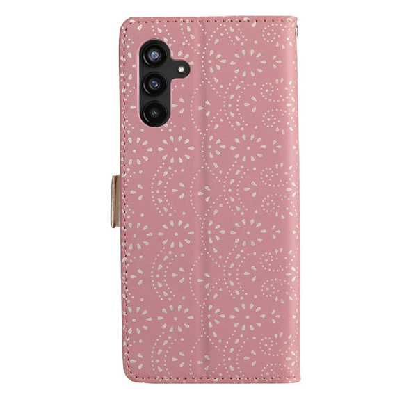 Flap tok Samsung Galaxy A55 5G, Wallet Pocket Zipper Lace, rózsaszín