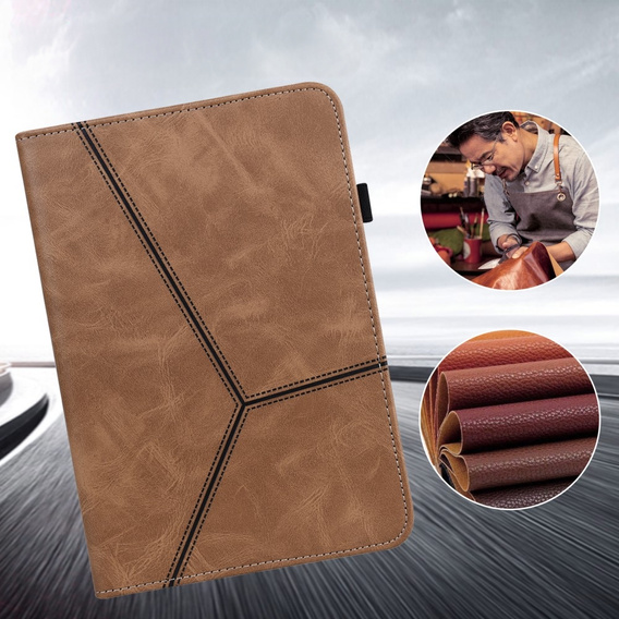 Tok Samsung Galaxy Tab S10 Lite / S10 FE / S9 FE / S9, Classic, tolltartóval, barna