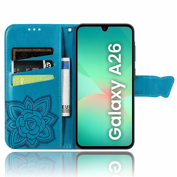 Pattintható tok a Samsung Galaxy A26, Butterfly, kék