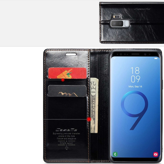 CASEME flip tok Samsung Galaxy S9+ Plus, Waxy Textured, fekete
