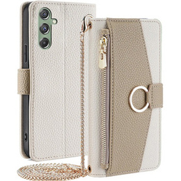 Flip tok Samsung Galaxy M34 5G, Wallet Zipper Pocket, tükörrel, fehér