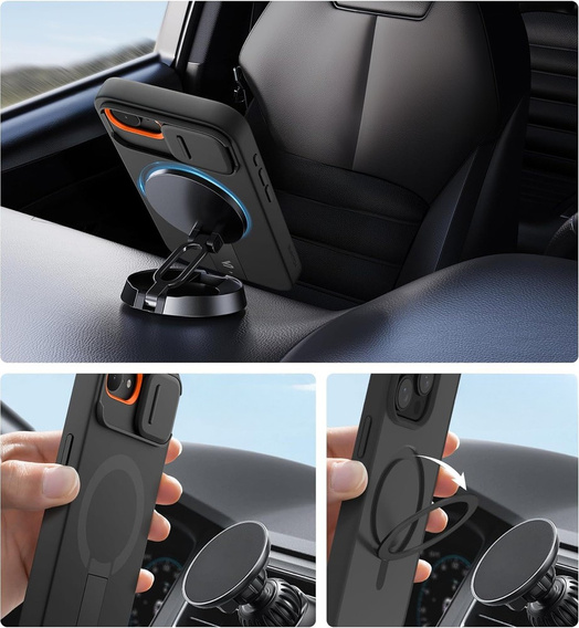 SURITCH - Mágneses védőtok kamerafedéllel és állvánnyal iPhone 16e készülékhez