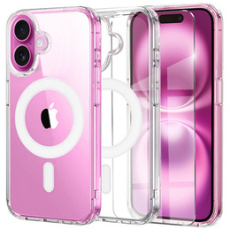 MagSafe mágneses tok iPhone 16 Plus-hoz, ERBORD CrystalMag, átlátszó + képernyőüveg