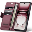 Tok Oppo Reno 12 Pro, ERBORD Glossy Litchi, pénztárca patenttal, piros