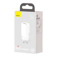 Baseus GaN2 Lite 65 W USB-C + USB-A hálózati töltő, fehér (EU)