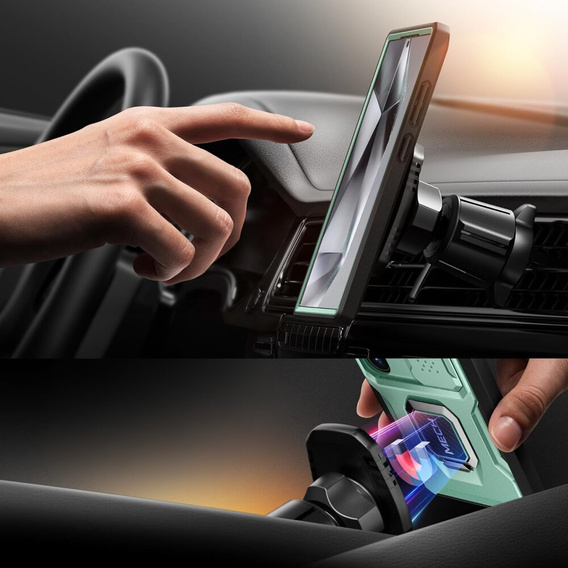 Páncélozott tok Samsung Galaxy S24 Ultra, TONGATE MECH sorozat gyűrűvel, világoszöld