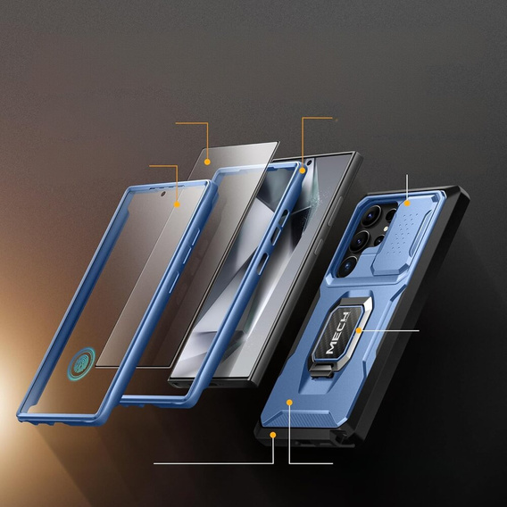 Páncélozott tok Samsung Galaxy S24 Ultra, TONGATE MECH sorozat gyűrűvel, zöld