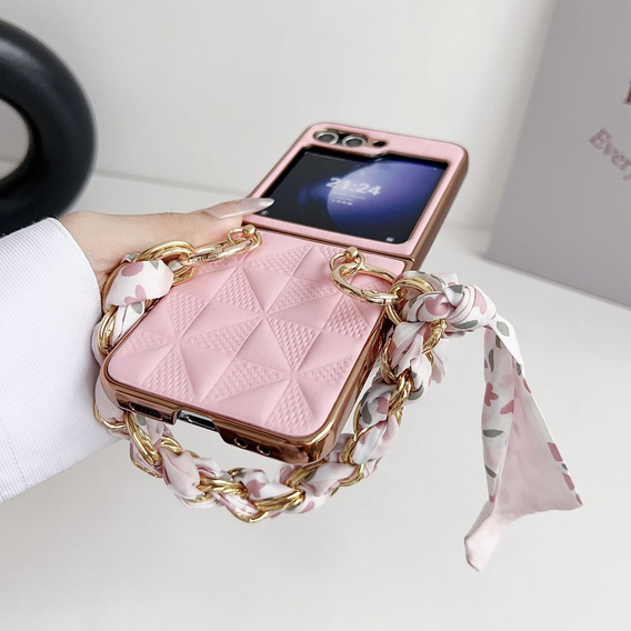 Tok Samsung Galaxy Z Flip7 FE / Z Flip6, Grid Leather, rózsaszín