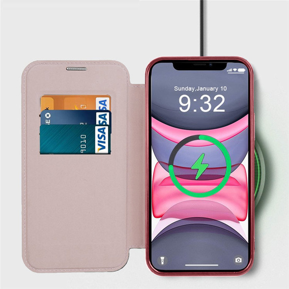 Pattintható tok a iPhone 14, RFID Wallet MagSafe CamShield, rózsaszín