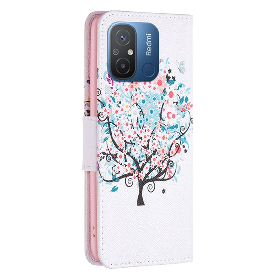 Pattintható tok a Xiaomi Redmi 12C, Wallet, colorful tree, fehér