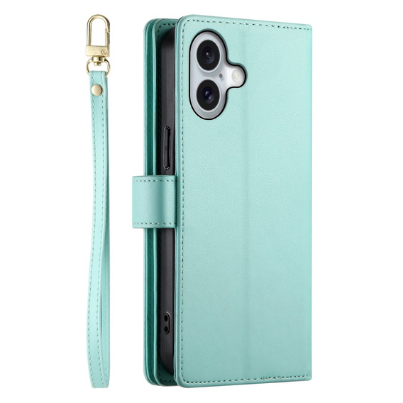 Pattintható tok a iPhone 16 Plus, Wallet Zipper Pocket, zöld