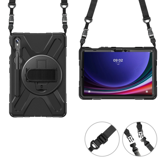 Páncélozott tok Samsung Galaxy Tab S9 / S8 / S7 iPad Pro 12.9 1, védő 360, hely a tollnak, fekete